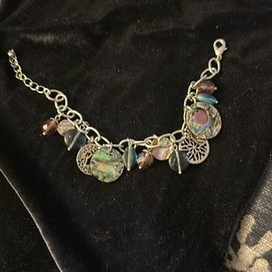 Silver abalone and gem bracelet